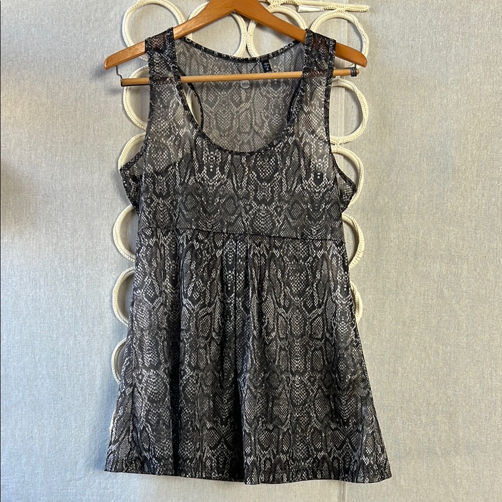Black and Gray Snake Print Sheer Sleeveless Top